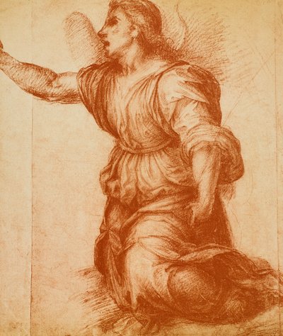 Enkelitutkimus, Andrea del Sarton ilmestyspäivän piirustus, joka sijaitsee nyt Palatina-galleriassa. Piirustus- ja grafiikkakaappi, Uffizi-galleria, Firenze tekijältä Andrea del Sarto