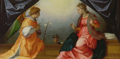 Marian ilmestys, 1528 (tempera paneelille) tekijältä Andrea del Sarto