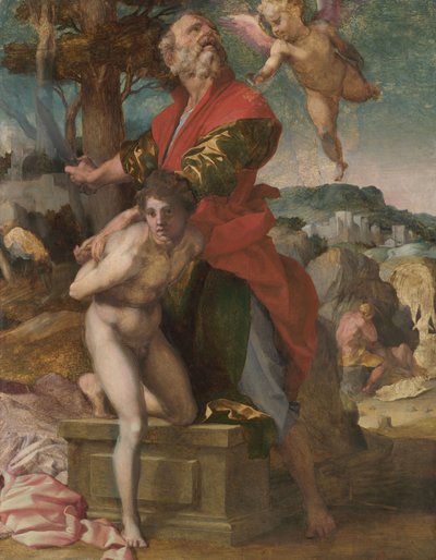 Iisakin uhri, n. 1527 (öljy puulle) tekijältä Andrea del Sarto