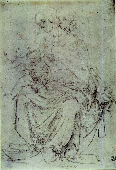 Tutkimus Madonnasta ja lapsesta (liitu paperille) tekijältä Andrea del Verrocchio