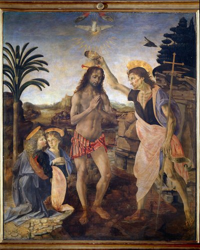 Kristuksen kaste - öljy ja tempera paneelissa tekijältä Andrea del Verrocchio
