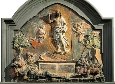 Kristuksen ylösnousemus (nukkuva sotilas on esitetty Laurent de Medicina (Lorenzo Suuri) Monivärinen terrakottareliefi Andrea del Verrocchio (1437-1488) 1400-luvun Museo Nazionale del Bargello Firenze tekijältä Andrea del Verrocchio