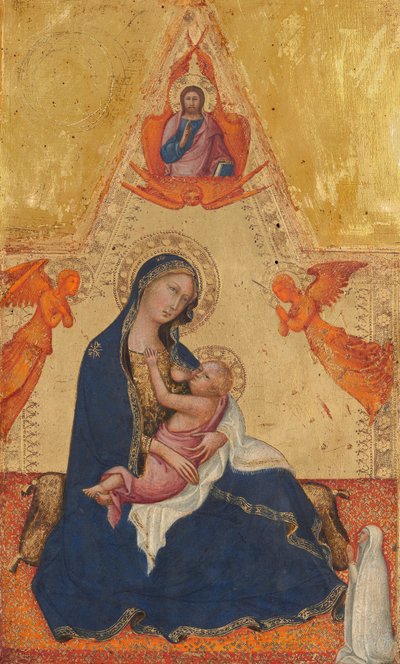 Nöyryyden Madonna, Siunattava Kristus, kaksi enkeliä ja lahjoittaja [kääntöpuoli], n. 13801390. tekijältä Andrea di Bartolo