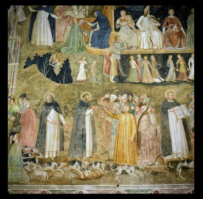 St. Dominic lähettää eteenpäin Herran koirat, pyhän Pietarin marttyyri ja pyhä Tuomas Akvinolainen, n. 1369 tekijältä Andrea di Bonaiuto