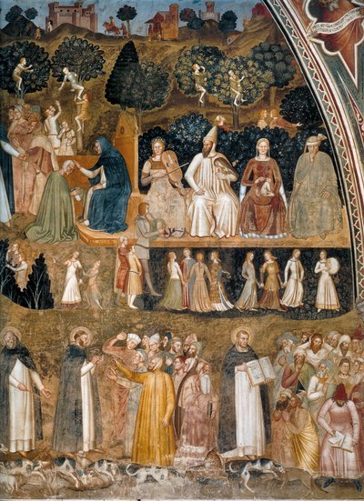 Triumph of the Church, Church Militant and Triumphant Vaihtoehtoinen nimi(t):  Allegoria aktiivisesta ja voittoisasta kirkosta ja dominikaanijärjestöstä: Allegory of the Active and Triumphant Church and the Dominican order tekijältä Andrea di Bonaiuto