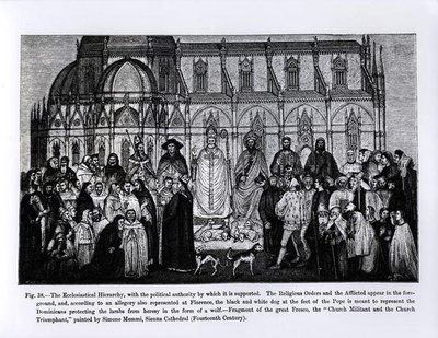 Kirkollinen hierarkia, alkaen, Tiede ja kirjallisuus keskiajalla ja renessanssilla, kirjoittanut ja kaivertanut Paul Lacroix, 1878 tekijältä Andrea di Bonaiuto fl.1342 77 after Andrea di Bonaiuto fl.1342 77 after