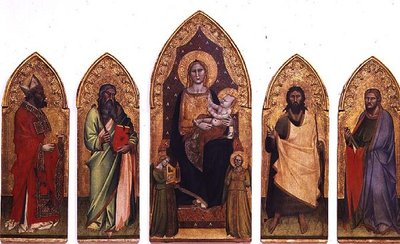 Madonna ja lapsi pyhien kanssa (tempera paneelissa) tekijältä Andrea di Cione Orcagna