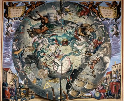 Cellariuksen esittämä eteläisen pallonpuoliskon esitys. 1700-luvun kirja. tekijältä Andreas (after) Cellarius