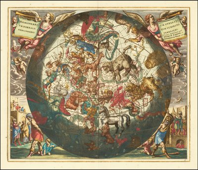 Pohjoisen taivaan vuoden 1660 taivaankartta. tekijältä Andreas Cellarius