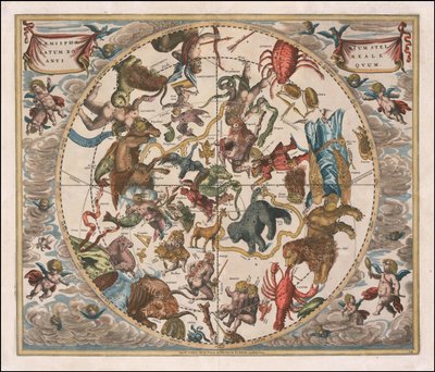 Vuoden 1660 taivaankartta - Haemisphaerium Stellatum Boreale Antiquum - Haemisphaerium Stellatum Boreale Antiquum tekijältä Andreas Cellarius