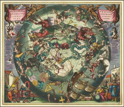 Andreas Cellariuksen laatima eteläisen taivaan kartta vuodelta 1660. tekijältä Andreas Cellarius