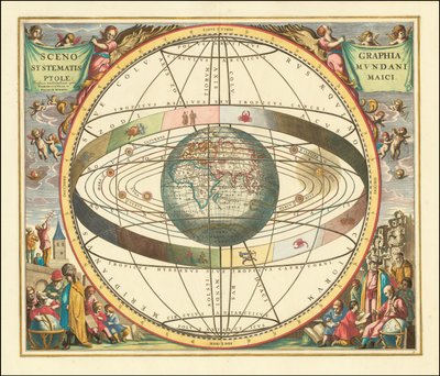 1660 geosentrinen mallikaavio - Scenographia Systematis Mundani Ptolemaici - Maantieteellinen järjestelmä Ptolemaici tekijältä Andreas Cellarius