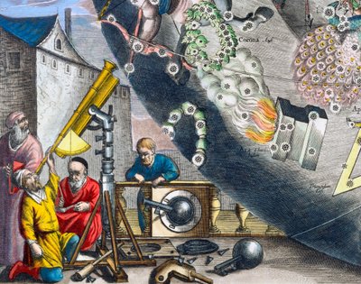 Tähtitieteilijät katsovat kaukoputken läpi, 1660-1661 tekijältä Andreas Cellarius