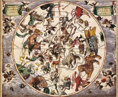 Cellarius, Andreas (1596-1665). Taivaallinen atlas tai makrokosminen harmonia. 1661. Fol 24. Muinainen tähtipuolisko boreaalinen. Pohjoisen pallonpuoliskon edustus. Paintaja Johannes Janssonius Amsterdamissa. Varhainen moderni aika Kaiverrus. ESPANJA C tekijältä Andreas Cellarius