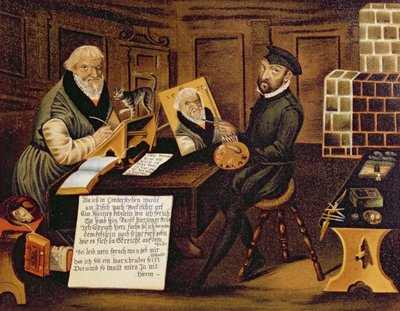 Taiteilija työssään maalaamassa Hans Sachsia (1494-1576) tekijältä Andreas Herneyssen