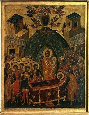 Neitsyen dormition (tempera paneelissa) tekijältä Andreas Rico