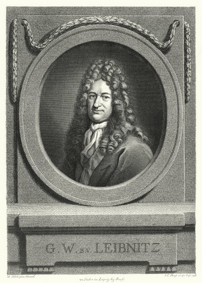Gottfried Wilhelm Leibniz, saksalainen filosofi, matemaatikko ja polymaatti (kaiverrus) tekijältä Andreas Scheits
