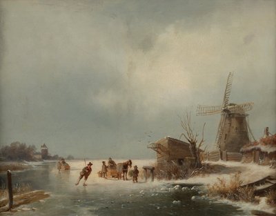 Paisatge hivernal amb patinadors de gel finlandesos tekijältä Andreas Schelfhout