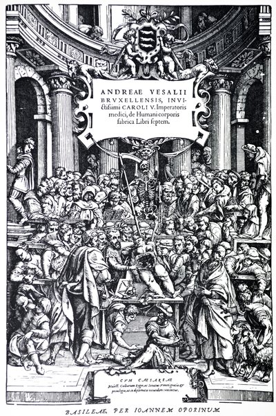 De Humani Corporis Fabrican toisen painoksen nimilehti, levy 3, 1555 tekijältä Andreas Vesalius