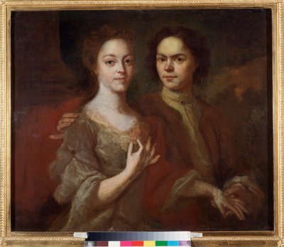 Omakuva vaimonsa kanssa (Omakuva vaimon kanssa) - Andrei Matvejevitš Matvejevin (Matvejev) (1701-1739) maalaus, öljy kankaalle, noin 1729 - venäläinen taide, 1700-luvun muotokuva - Venäjän valtionmuseo, Pietari tekijältä Andrei Matveyev