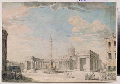 La Cathedrale Notre Dame de Kazan (Notre-Dame-de-Kazan) Pietarissa (Kazanin katedraali Pietarissa) - Andrei Nikiforovich Voronikhinin (Voronikhine) (1759-1814) teos, kynä ja akvarelli paperille, noin 1800, Venäläinen taide 1700-1800-luvulla, cl tekijältä Andrei Nikiforovich Voronikhin