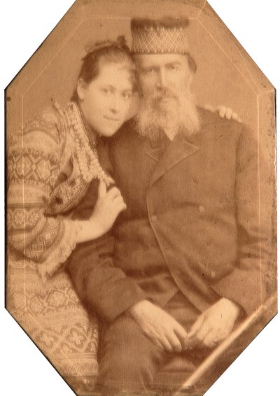 Runoilija Jakov Petrovitš Polonski (Iakov Petrovitš Polonski) (1820-1898) muotokuva tyttärensä Natalian kanssa. tekijältä Andrei Osipovich Karelin