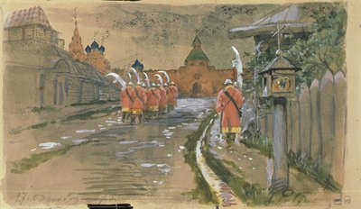 Strelets-partio Iljinski-portilla vanhassa Moskovan kaupungissa, 1897 tekijältä Andrei Petrovich Ryabushkin