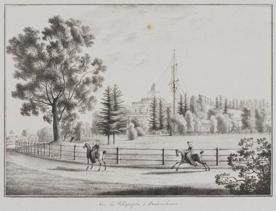 Näkymä kelkkailupaviljonkiin ja lennättimeen Oranienbaumissa, 1821-1822 tekijältä Andrei Yefimovich Martynov