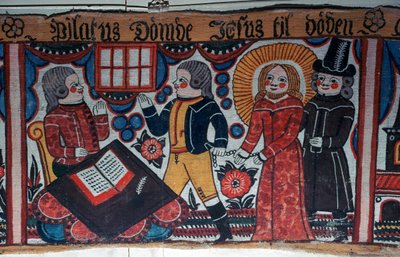 Kuvaus Kristuksesta Pontius Pilatuksen edessä Ruotsista, 1800-luku tekijältä Andres Palsson