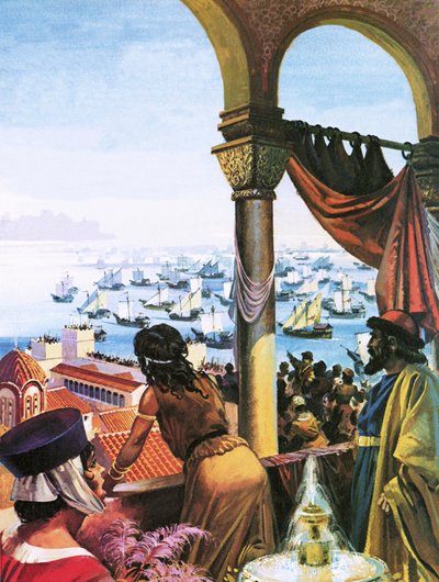 Neljännen ristiretken laivasto saapuu Konstantinopoliin vuonna 1203. tekijältä Andrew Howat