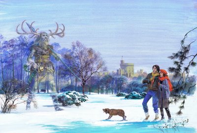 Metsästäjä Herne ilmestyy Windsorin suuressa puistossa (guassi paperille). tekijältä Andrew Howat