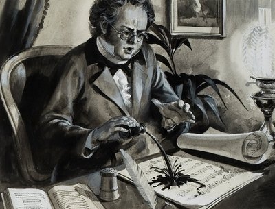 Franz Schubertin muotokuva (guassi paperille) tekijältä Andrew Howat