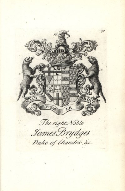 Chandosin herttuan oikean aatelisen James Brydgesin vaakuna ja vaakuna tekijältä Andrew Johnston