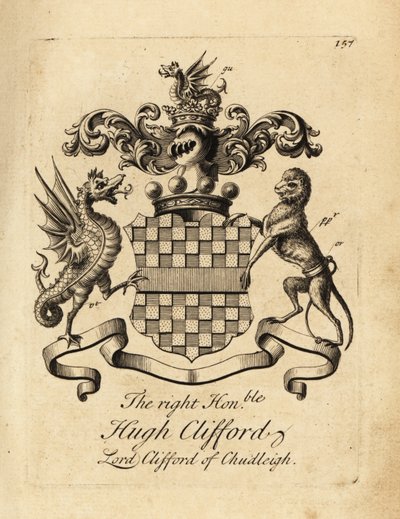 Oikeanpuoleisen Hugh Cliffordin, Chudleighin lordi Cliffordin, Chudleighin toisen paronin Cliffordin (1663–1730) vaakuna tekijältä Andrew Johnston