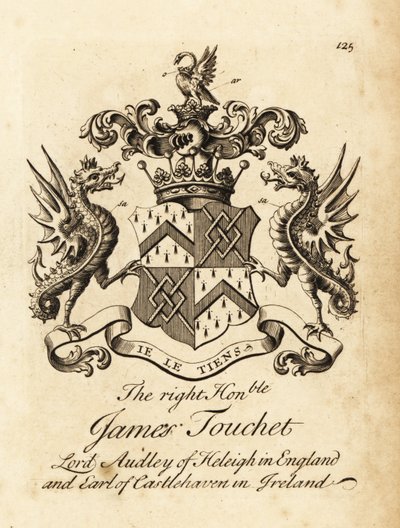 Oikeanpuoleisen James Touchetin vaakuna, Heleighin lordi Audley Englannissa, Castlehavenin kuudes jaarli Irlannissa, kuoli 1740 tekijältä Andrew Johnston