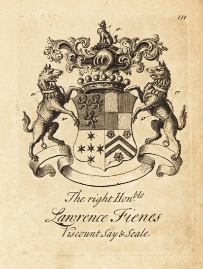 Oikeiston vaakuna, kunnianarvoisa Lawrence Fienes, 5. varakreivi Sayen ja Selen (1690–1742) tekijältä Andrew Johnston