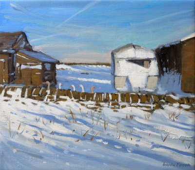 Caravan and Geese, Derbyshire, 2011 (öljy kankaalle) tekijältä Andrew Macara