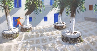 Four Trees, Mykonos Town, 2022 (öljy kankaalle) tekijältä Andrew Macara