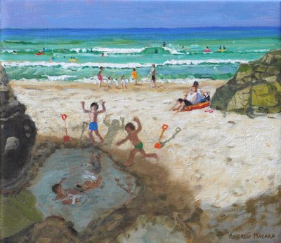 Hauskanpitoa merialtaassa, St Ives, 2024 (öljy kankaalle) tekijältä Andrew Macara