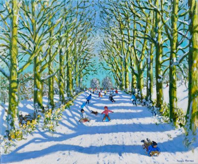 Hauskaa auringossa ja lumessa, Derby, 2022 (öljy kankaalle) tekijältä Andrew Macara