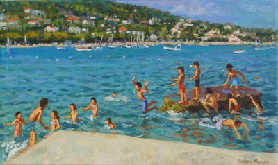 Hyppy pois kivistä; Cinque Terre, Positano, Italia, 2000 (öljy kankaalle) tekijältä Andrew Macara