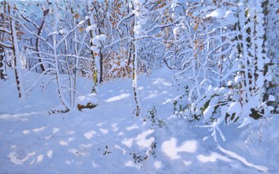 Marraskuun lumi, Allestree Woods, Derby, (öljy kankaalle) tekijältä Andrew Macara