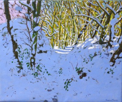 Polku metsän läpi talvella, Derbyshire, (öljy kankaalle) tekijältä Andrew Macara