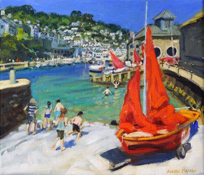 Leikkimässä satamassa, Looe, Cornwall, 2012 (öljy kankaalla) tekijältä Andrew Macara
