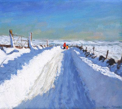 Lumiaurattu tie, Derbyshire Peak District, 2019, (öljy kankaalle) tekijältä Andrew Macara