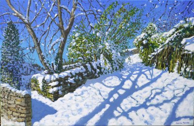Kevään lumi, Wirksworth, Derbyshire, 2023 (öljy kankaalle) tekijältä Andrew Macara