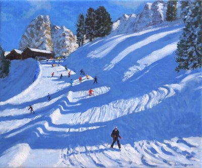 Aurinko ja varjot, Kitzbuhel, Itävalta, 2022 (öljy kankaalle) tekijältä Andrew Macara