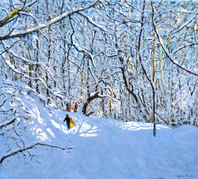 Keltaiset ja oranssit kelkat, Allestree Park, Derby. 36 x 40, 2018, tekijältä Andrew Macara