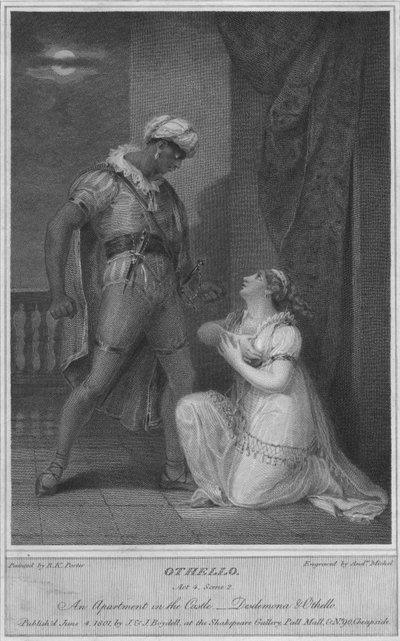 Othello. Näytös 4. Kohtaus 2. Asunto linnassa. Desdemona ja Othello, 1801. tekijältä Andrew Michel