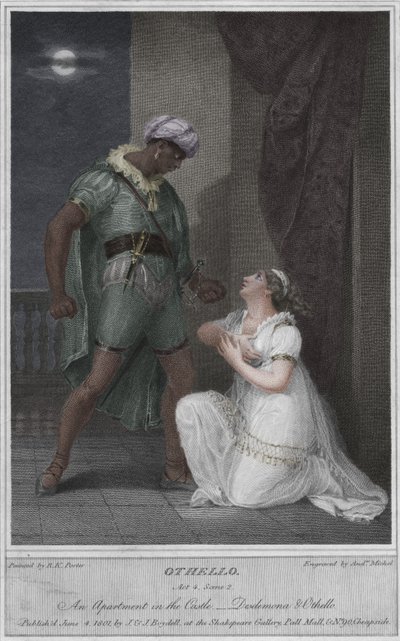 Othello. Näytös 4. Kohtaus 2. Asunto linnassa. Desdemona ja Othello, 1801. tekijältä Andrew Michel